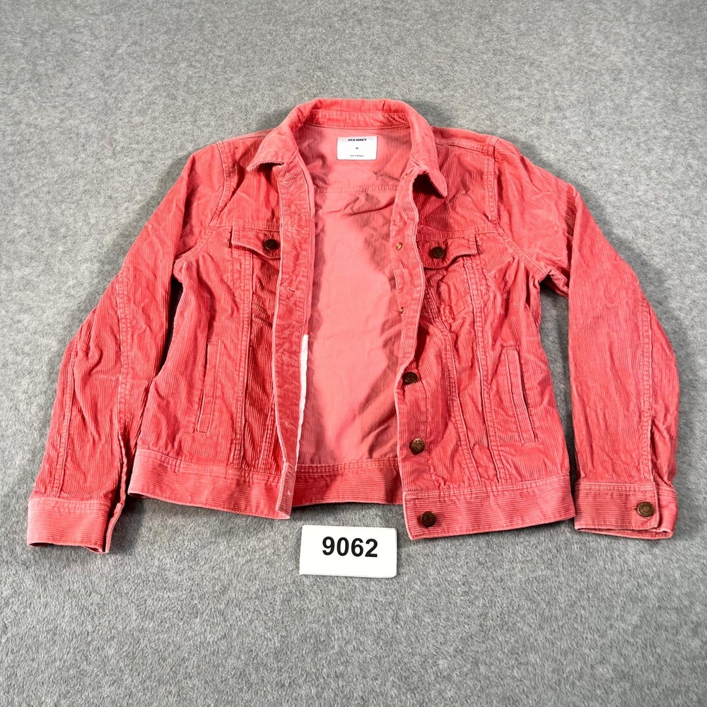 Old Navy Trucker Jacket Womens Medium Coral Cotton Collared Ribbed‎ Button Front